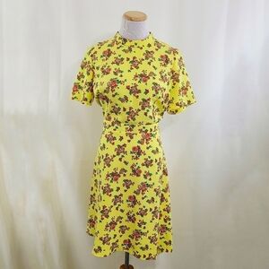 Asos yellow floral asymmetrical mini dress Blouson Spring Dainty Women's size 10